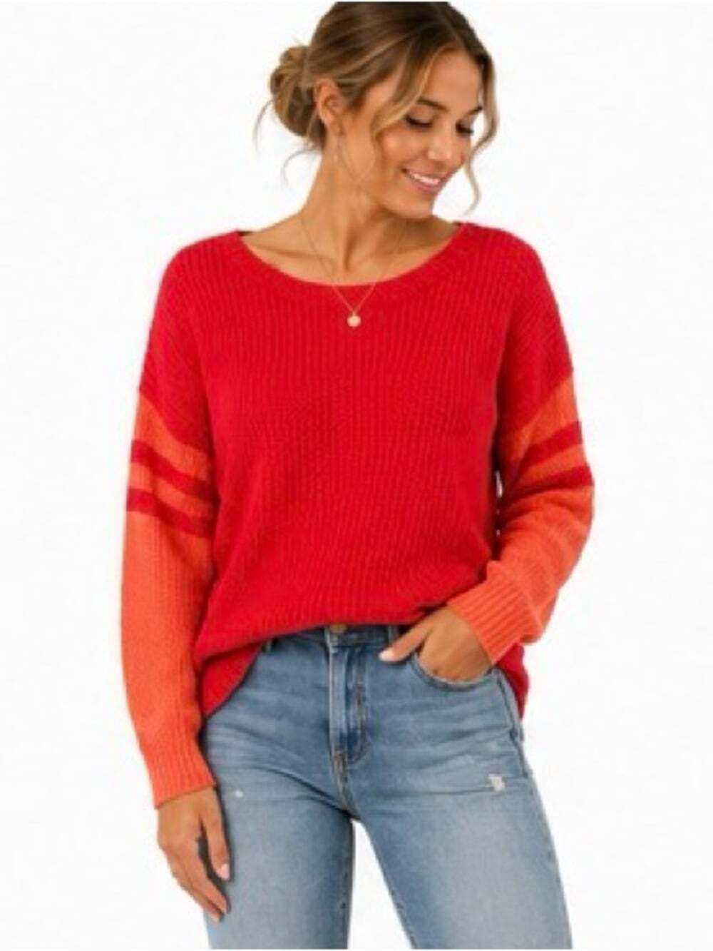 Judith March Scoop Neck Sweater Women’s Size Medium Long Sleeved Red Orange